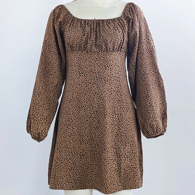 Long Sleeve Leopard Print Dress
