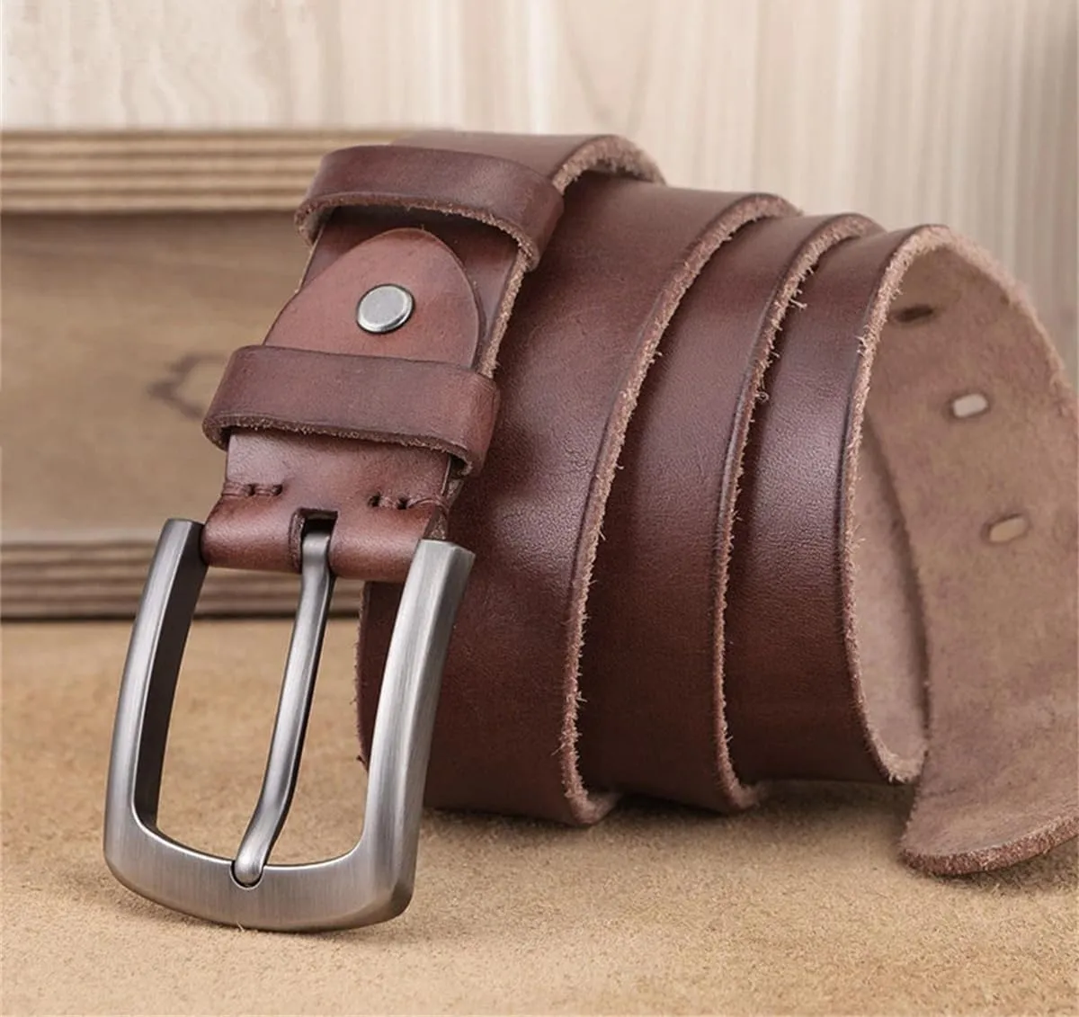 Men Luxury Genuine Leather Leather Buckle Handmade First Cowhide Retro All-Match Casual Jeans Soft Belt