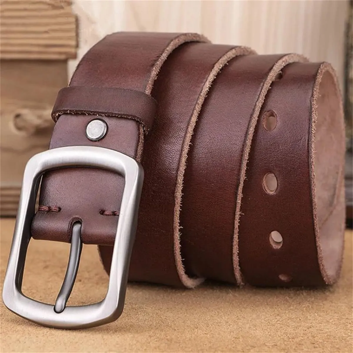 Men Luxury Genuine Leather Leather Buckle Handmade First Cowhide Retro All-Match Casual Jeans Soft Belt