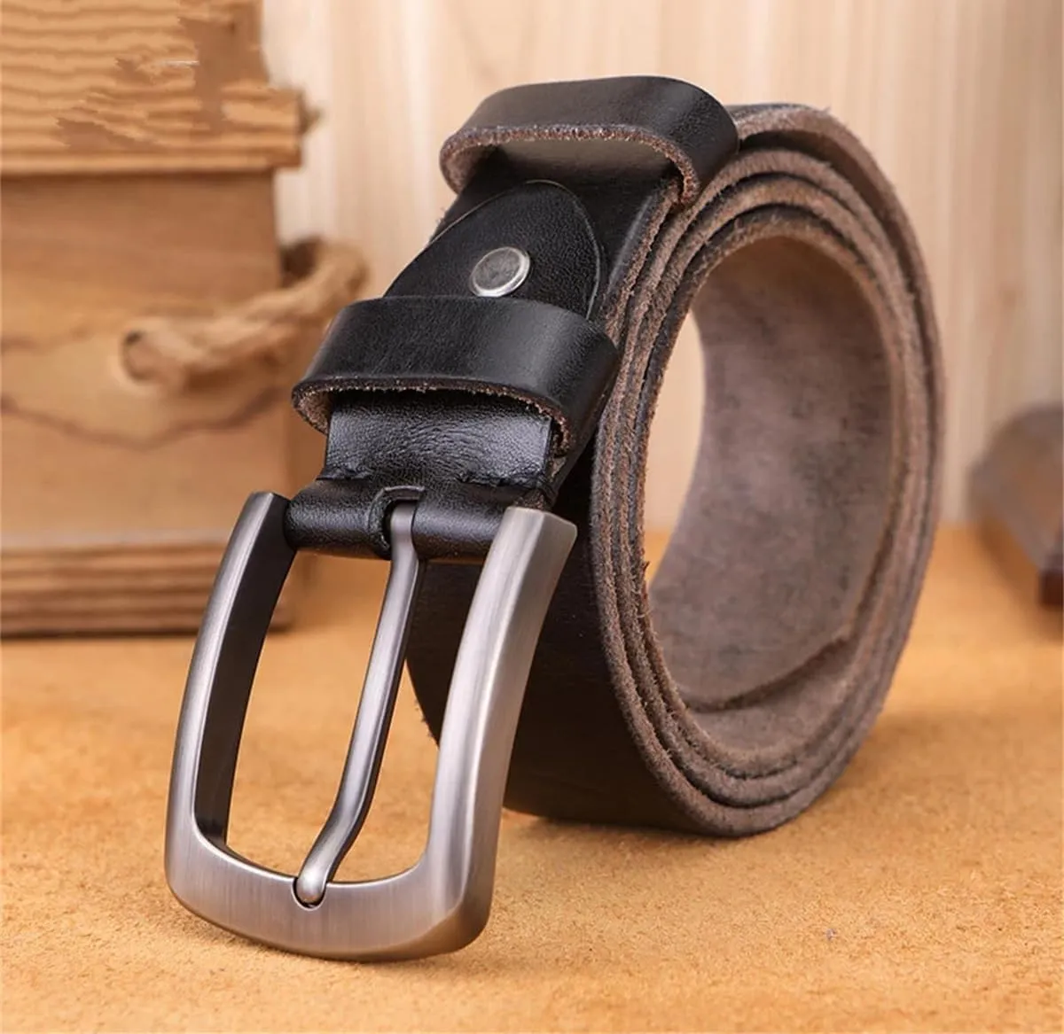 Men Luxury Genuine Leather Leather Buckle Handmade First Cowhide Retro All-Match Casual Jeans Soft Belt