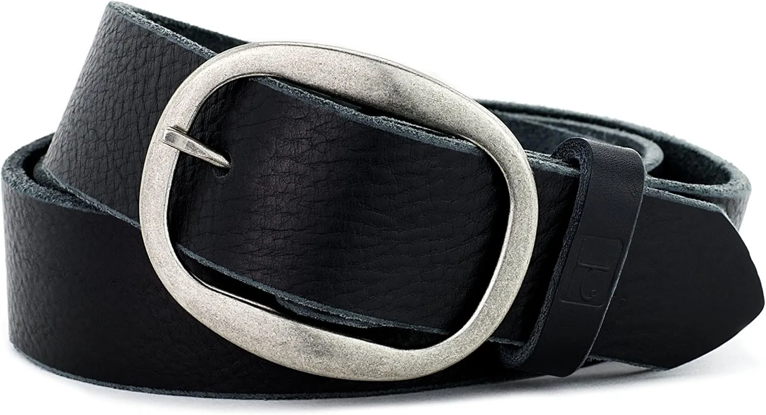 Mens Black Leather Belt Soft handmade in America with genuine premium grade leather. 1.5 inch wide 33 inch waist with Oval Antique Buckle