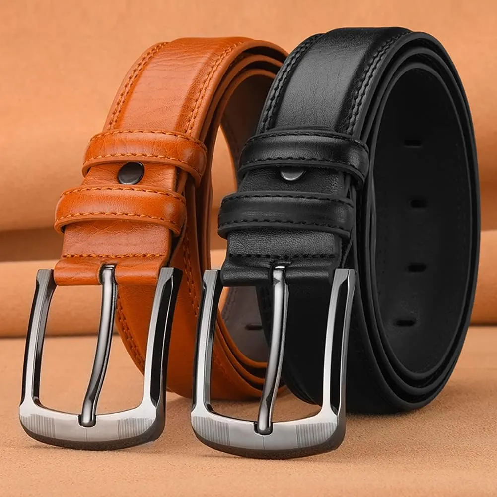Men's Classic Genuine Leather Belts,Business Dress Belts with Single Prong Buckle,Adjustable Trim to Fit