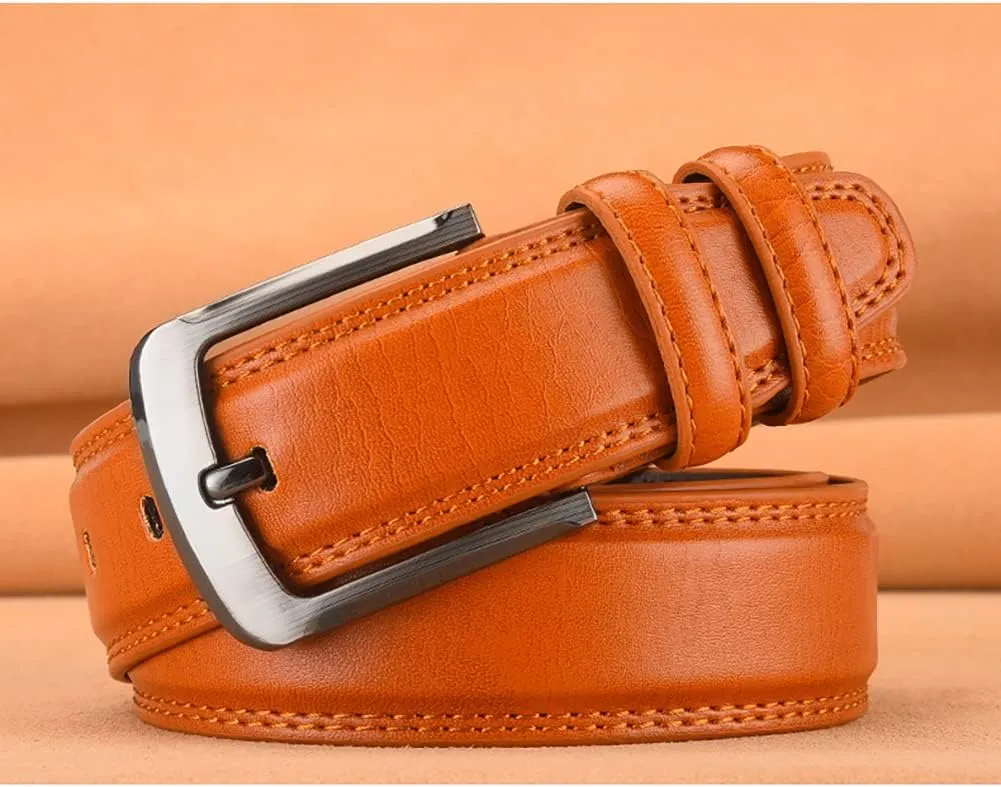 Men's Classic Genuine Leather Belts,Business Dress Belts with Single Prong Buckle,Adjustable Trim to Fit