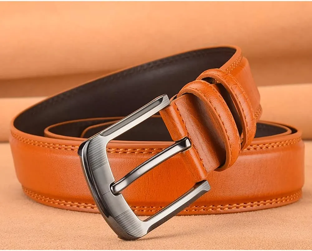 Men's Classic Genuine Leather Belts,Business Dress Belts with Single Prong Buckle,Adjustable Trim to Fit