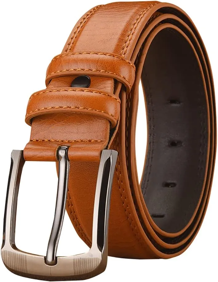 Men's Classic Genuine Leather Belts,Business Dress Belts with Single Prong Buckle,Adjustable Trim to Fit
