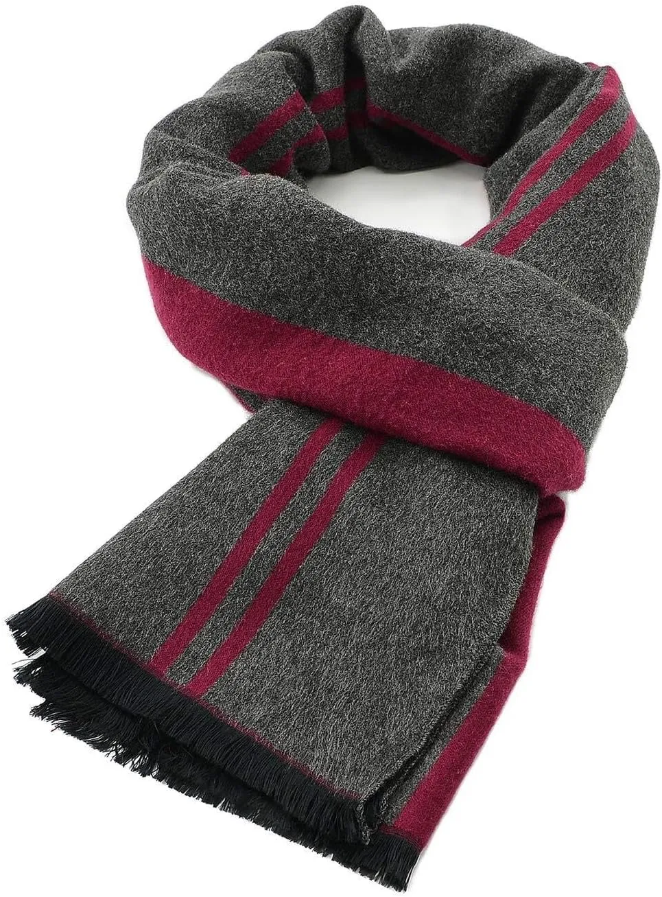 Mens Winter Warm Cashmere Scarf Plaid Tassel Scarf for Men Soft Long Cotton Scarves Black Grey Square