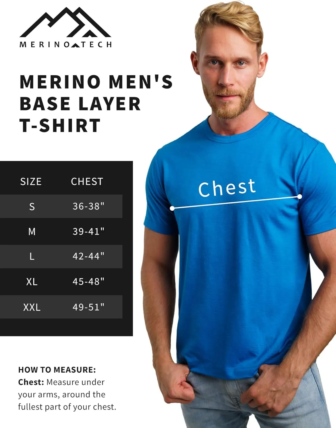 Merino.tech Merino Wool T-Shirt Mens - 100% Organic Merino Wool Undershirt Thermal Shirts for Men Base Layer and Hiking Socks