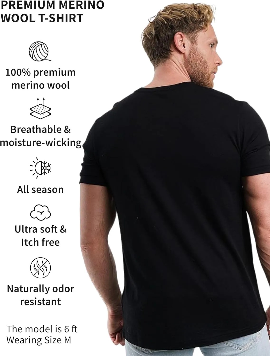 Merino.tech Merino Wool T-Shirt Mens - 100% Organic Merino Wool Undershirt Thermal Shirts for Men Base Layer and Hiking Socks