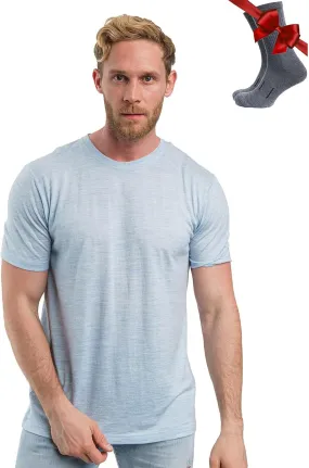 Merino.tech Merino Wool T-Shirt Mens - 100% Organic Merino Wool Undershirt Thermal Shirts for Men Base Layer and Hiking Socks