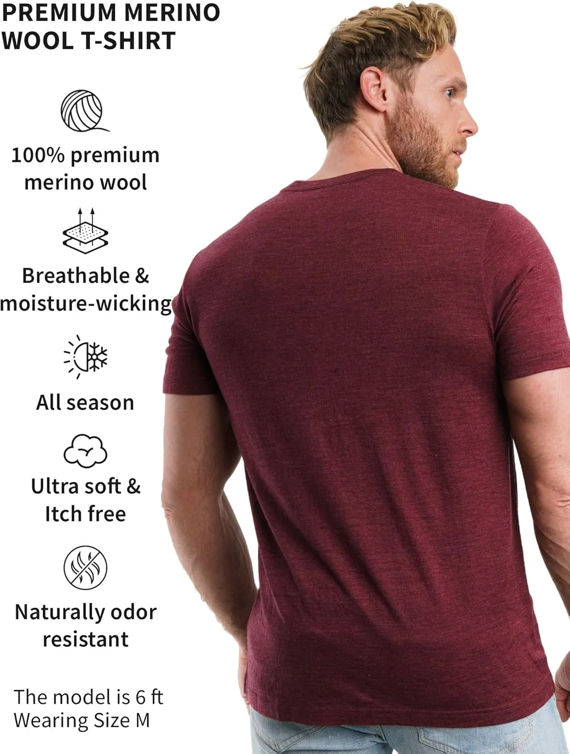 Merino.tech Merino Wool T-Shirt Mens - 100% Organic Merino Wool Undershirt Thermal Shirts for Men Base Layer and Hiking Socks