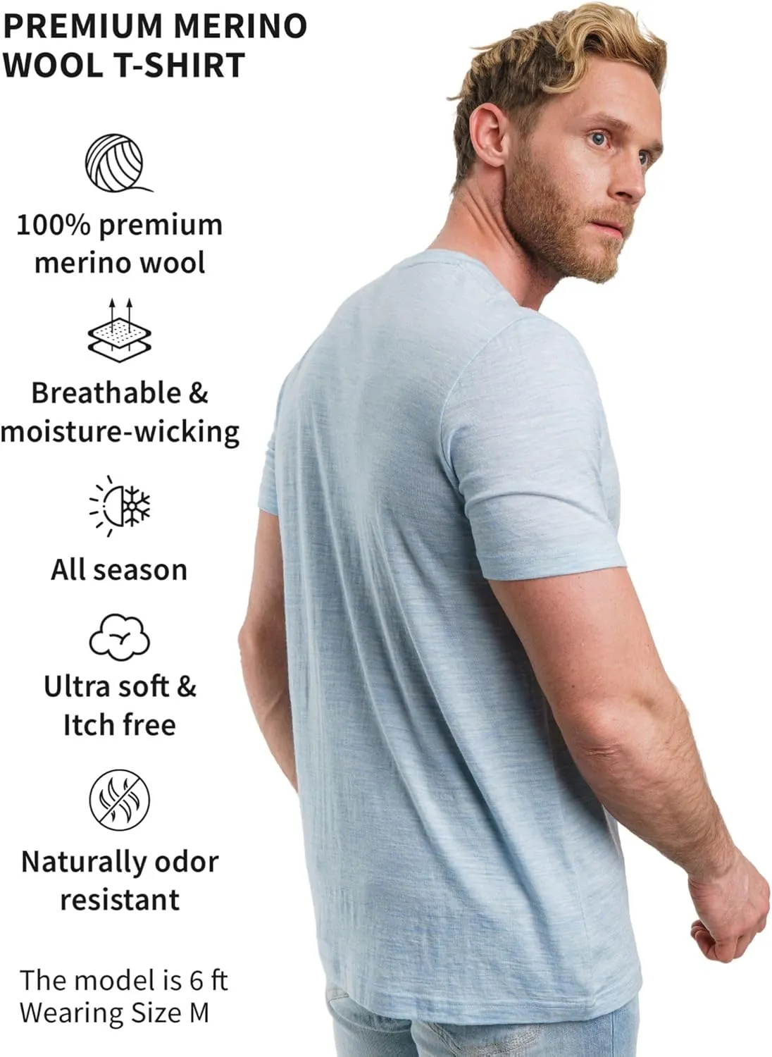 Merino.tech Merino Wool T-Shirt Mens - 100% Organic Merino Wool Undershirt Thermal Shirts for Men Base Layer and Hiking Socks