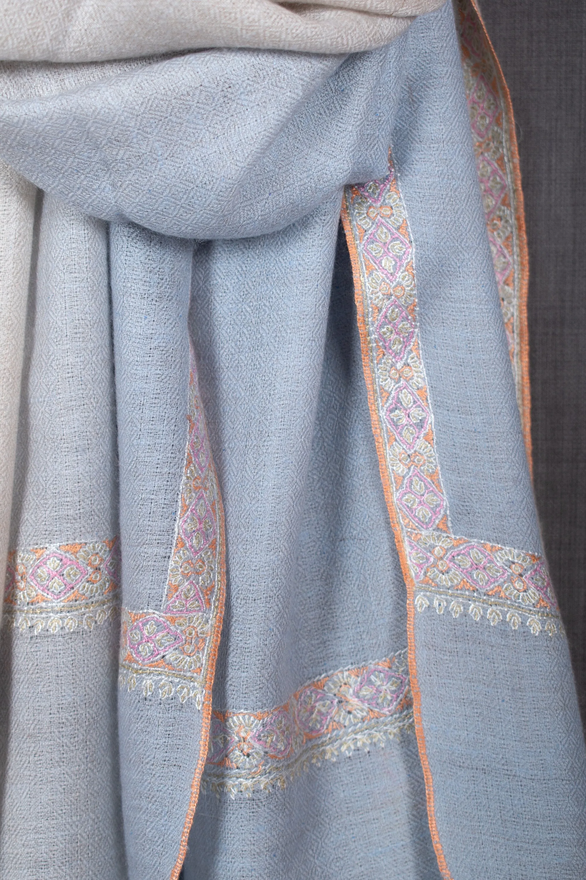 Ombre Scarves, Stylish Kashmir Shawl, Pashmina Scarf, Sozni Wrap, Super Soft, Handmade, Embroidered Neck Scarves, 28x80" - AKTAU