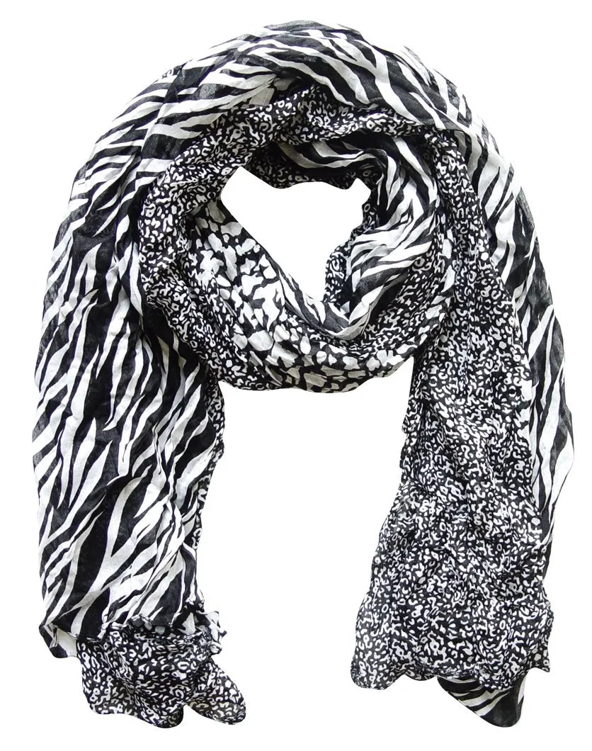 Peach Couture All Seasons Retro Zebra and Leopard Print Crinkle Scarf