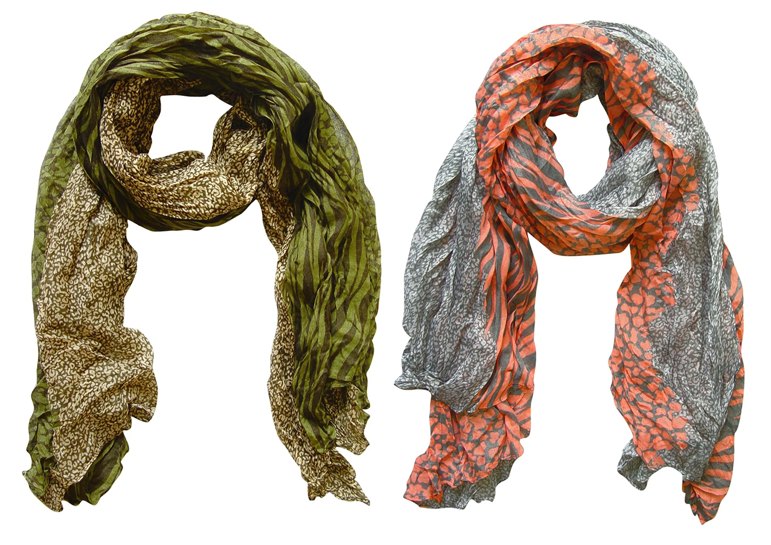 Peach Couture All Seasons Retro Zebra and Leopard Print Crinkle Scarf
