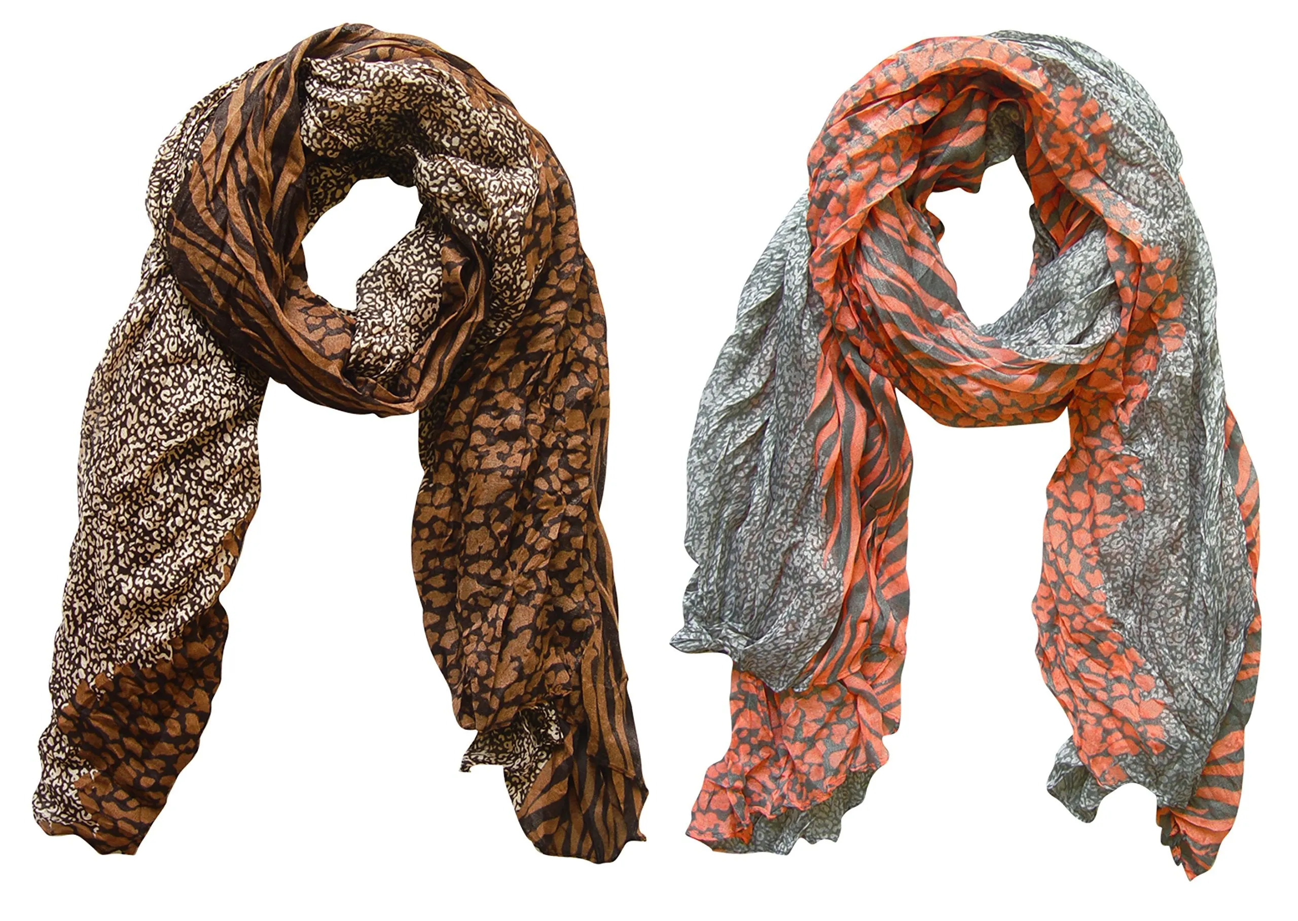 Peach Couture All Seasons Retro Zebra and Leopard Print Crinkle Scarf