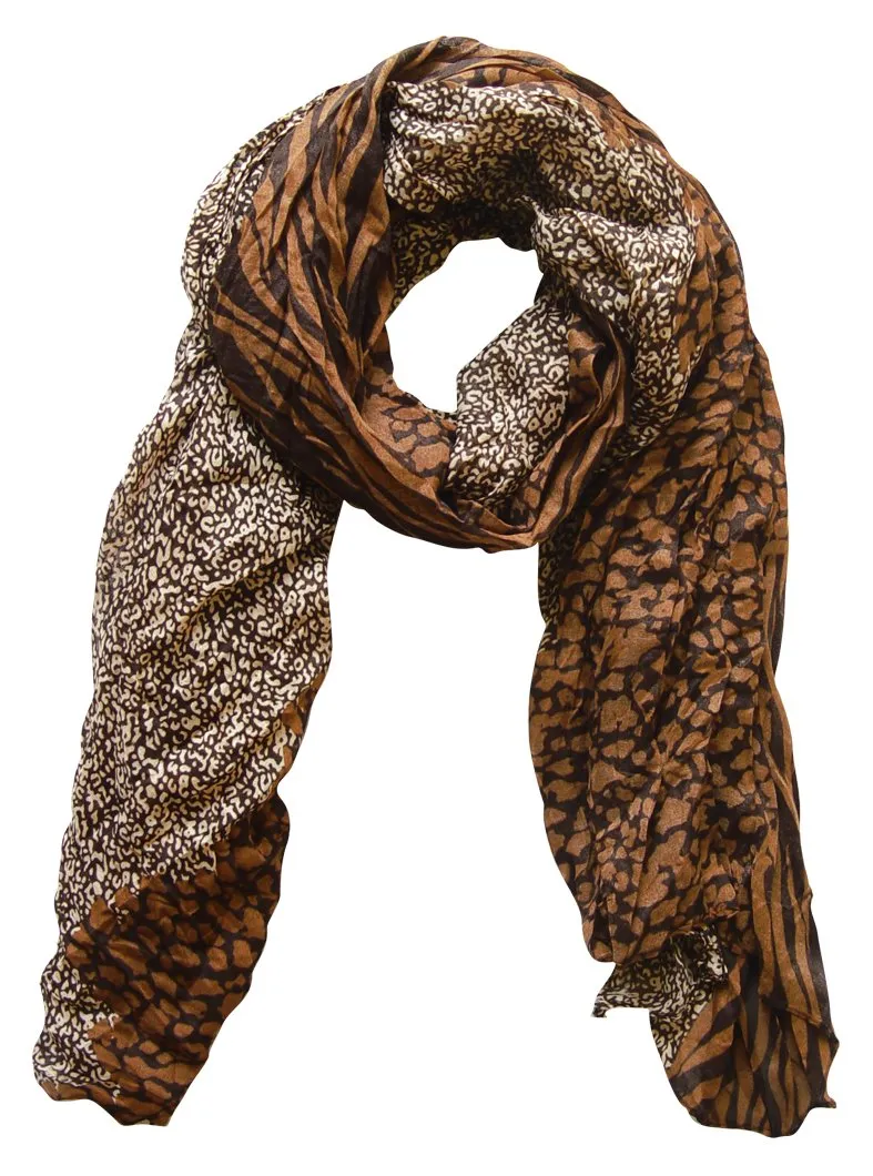 Peach Couture All Seasons Retro Zebra and Leopard Print Crinkle Scarf
