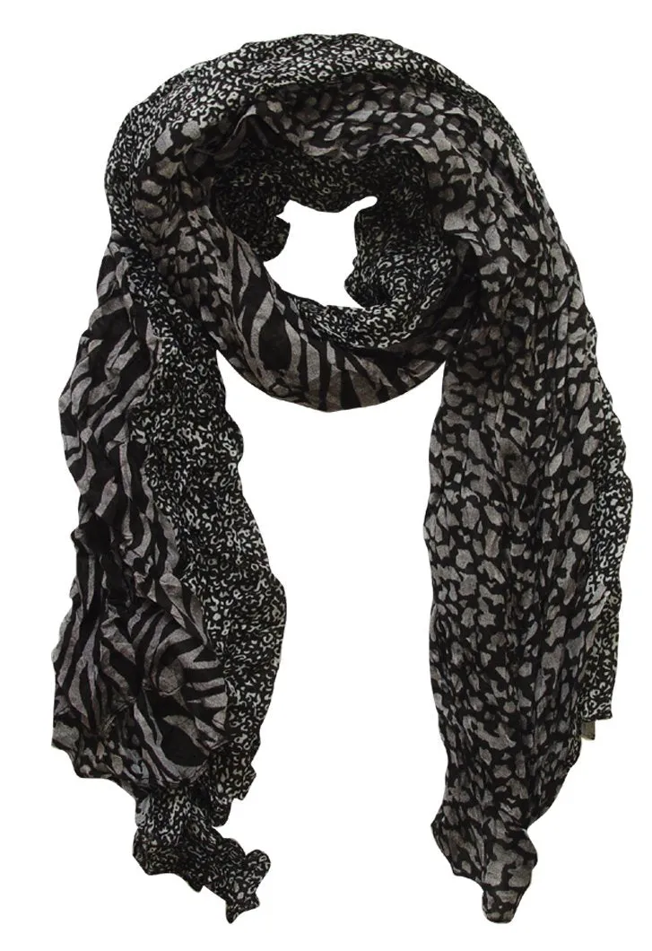 Peach Couture All Seasons Retro Zebra and Leopard Print Crinkle Scarf