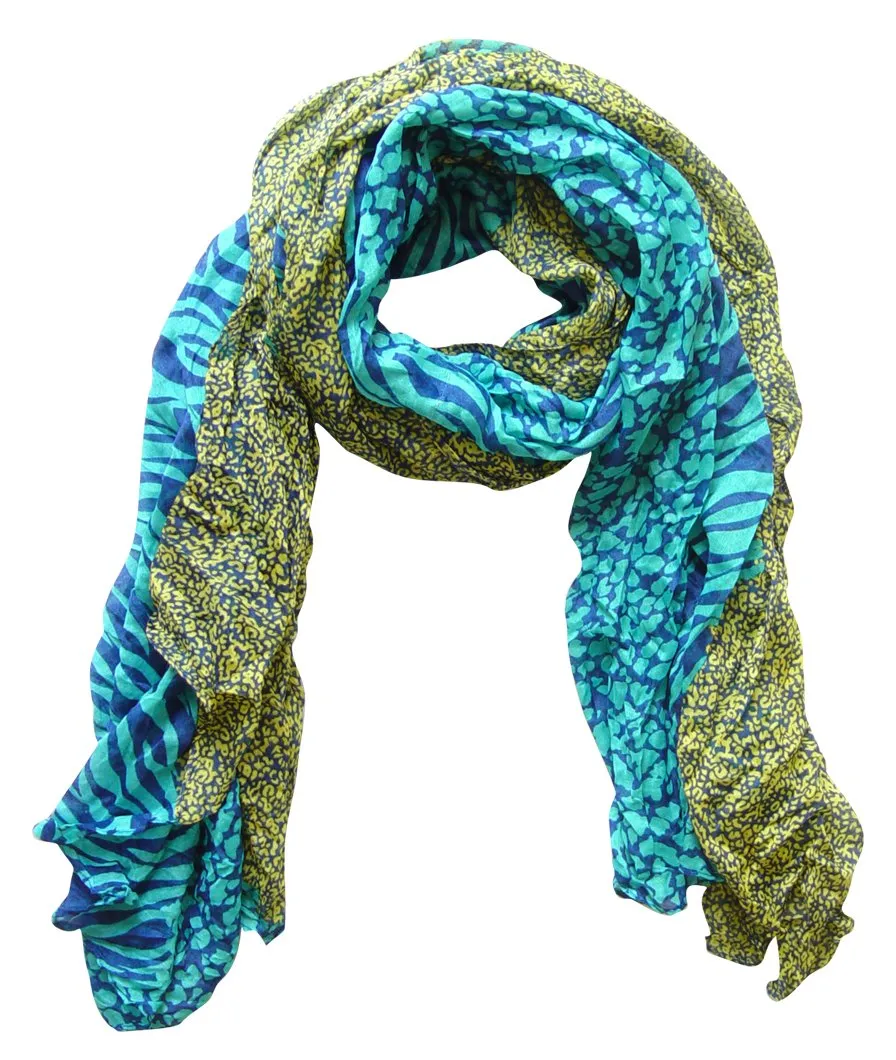 Peach Couture All Seasons Retro Zebra and Leopard Print Crinkle Scarf
