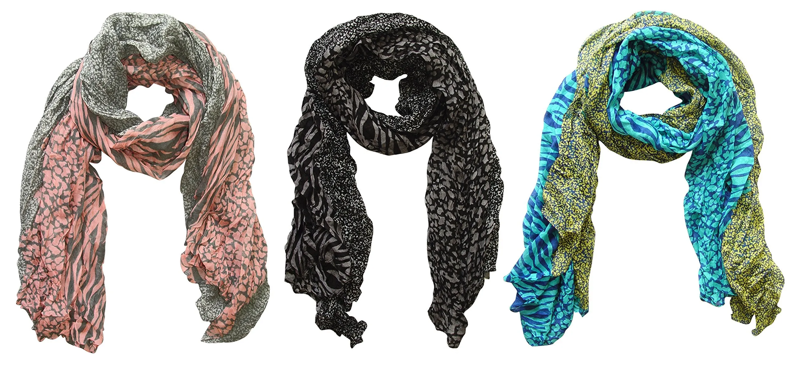Peach Couture All Seasons Retro Zebra and Leopard Print Crinkle Scarf