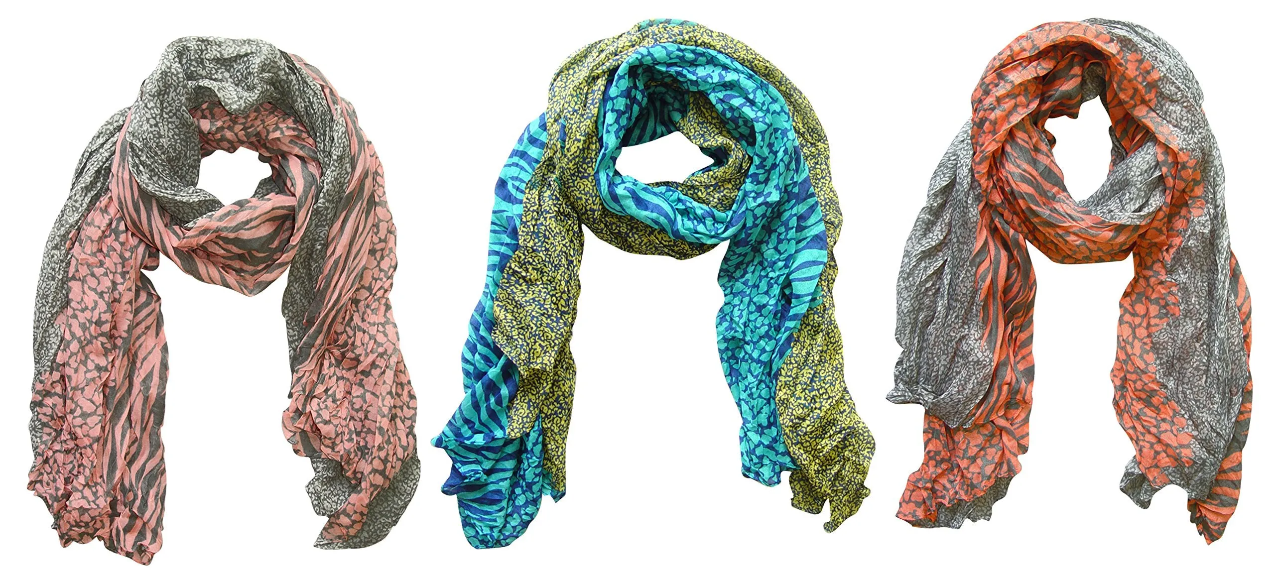 Peach Couture All Seasons Retro Zebra and Leopard Print Crinkle Scarf