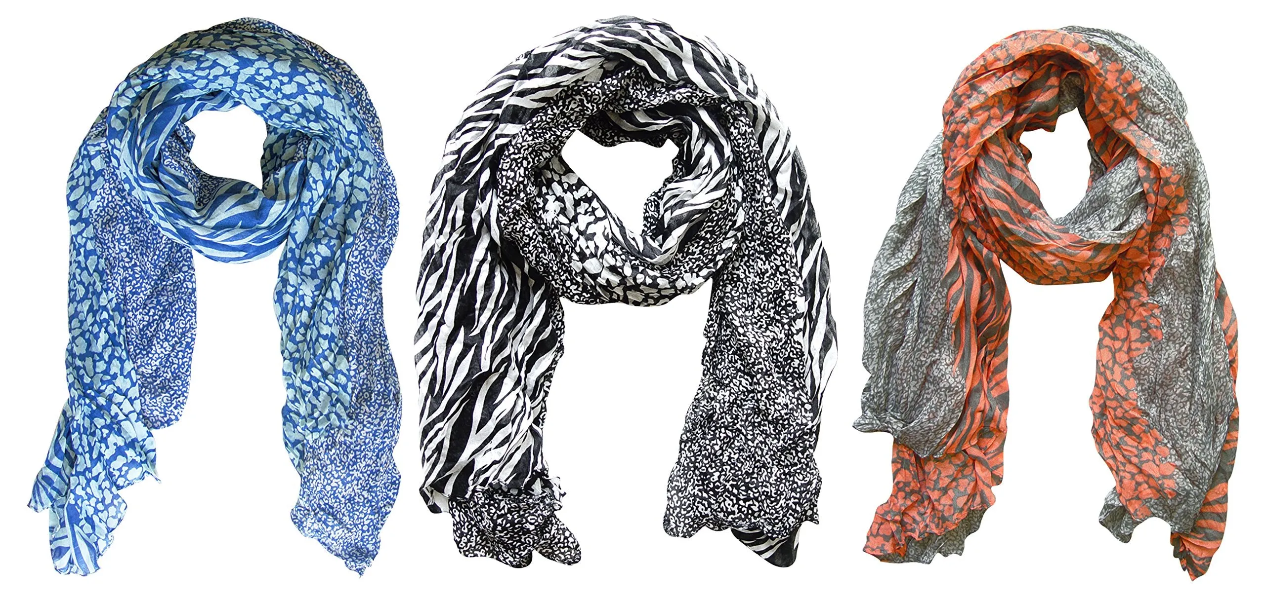 Peach Couture All Seasons Retro Zebra and Leopard Print Crinkle Scarf
