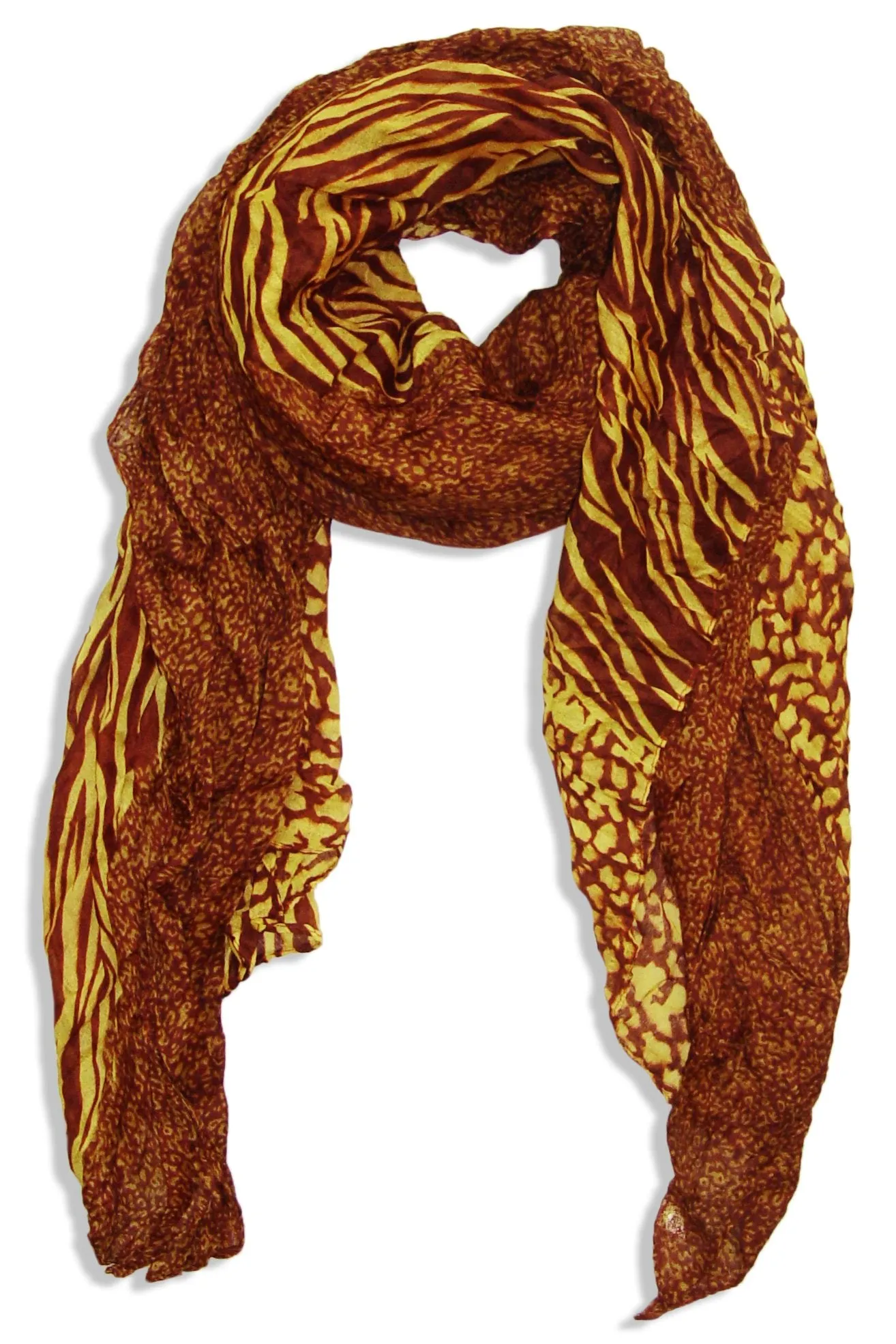 Peach Couture All Seasons Retro Zebra and Leopard Print Crinkle Scarf