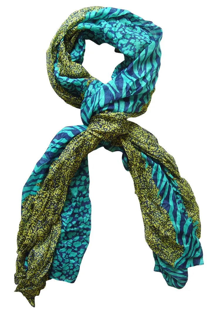 Peach Couture All Seasons Retro Zebra and Leopard Print Crinkle Scarf