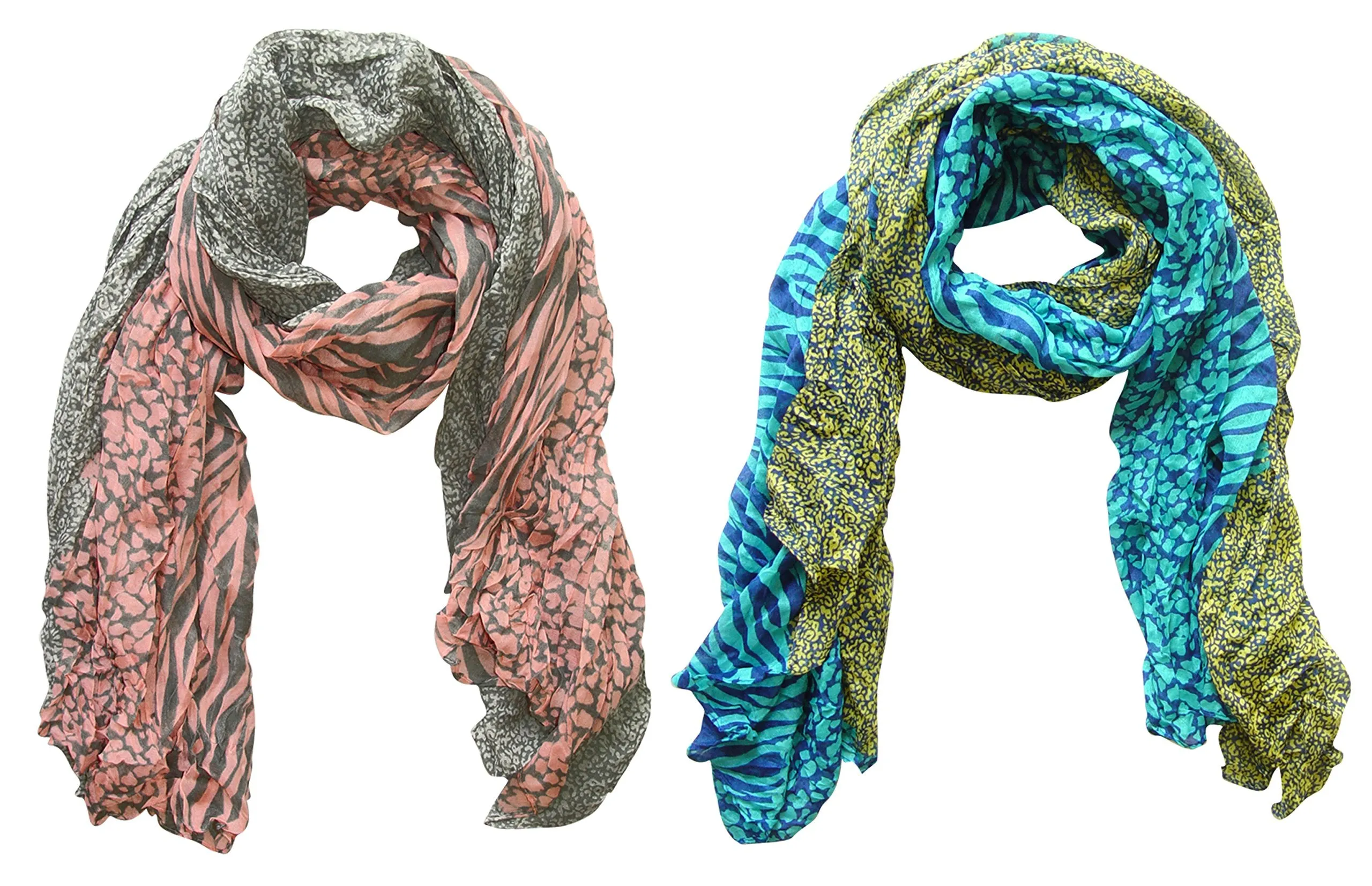 Peach Couture All Seasons Retro Zebra and Leopard Print Crinkle Scarf