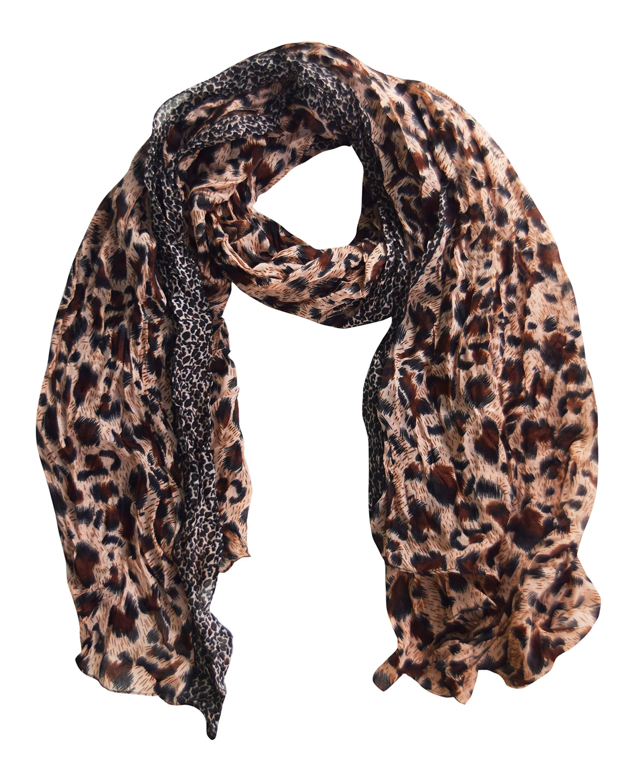 Peach Couture All Seasons Retro Zebra and Leopard Print Crinkle Scarf