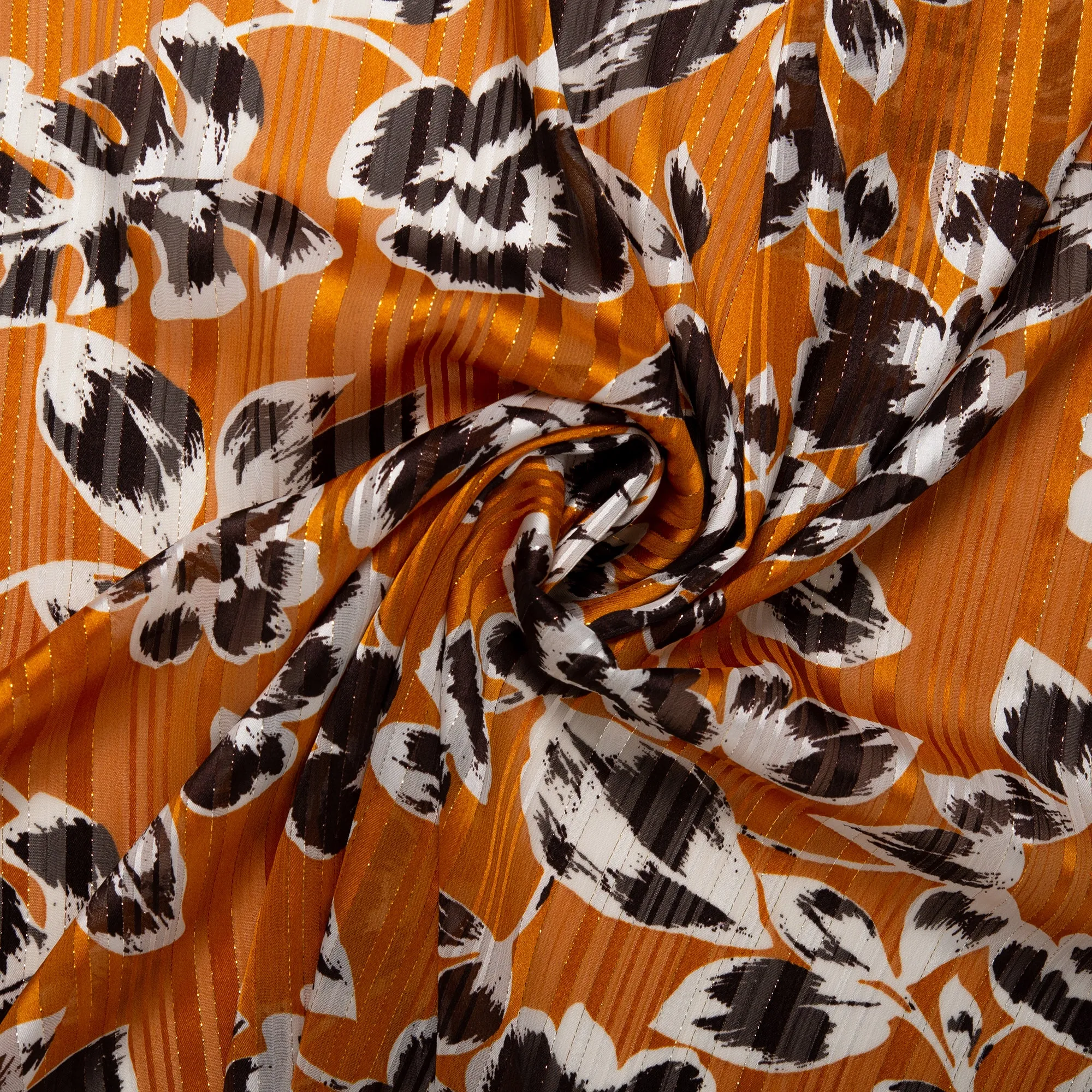 Printed polyester - MARCELINE - Tropical leafs - Bittersweet