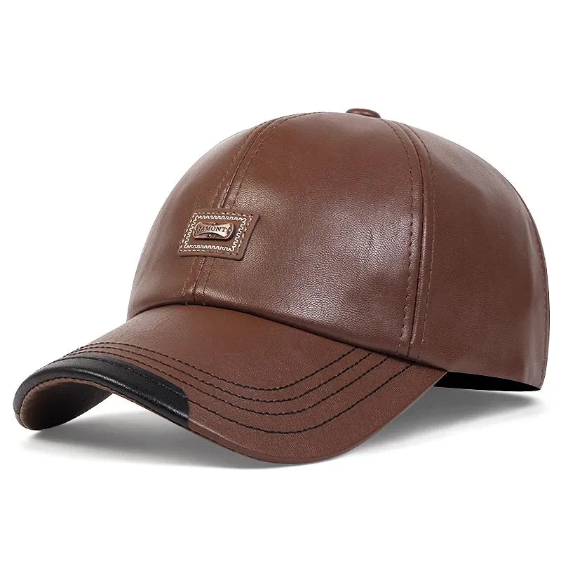 Pu Leather Letter Label Baseball Caps Spring and Autumn Outdoor Adjustable Casual Hats Sunscreen Hat