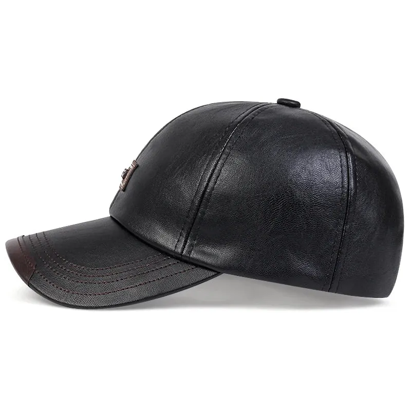 Pu Leather Letter Label Baseball Caps Spring and Autumn Outdoor Adjustable Casual Hats Sunscreen Hat