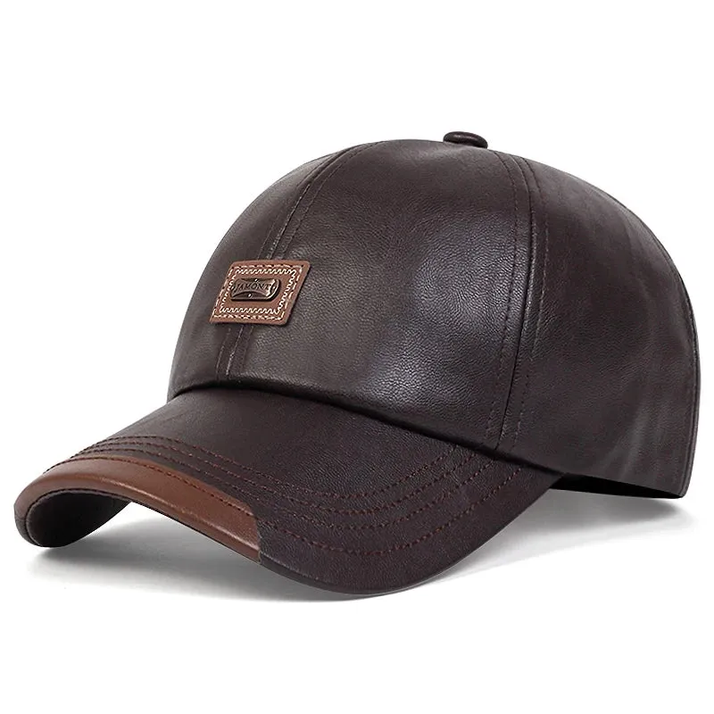 Pu Leather Letter Label Baseball Caps Spring and Autumn Outdoor Adjustable Casual Hats Sunscreen Hat