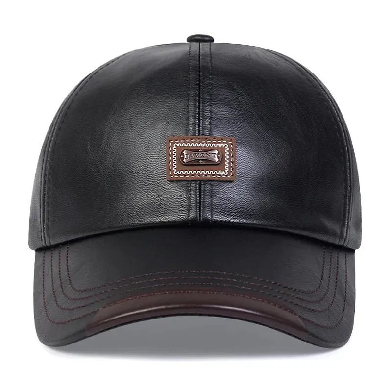 Pu Leather Letter Label Baseball Caps Spring and Autumn Outdoor Adjustable Casual Hats Sunscreen Hat