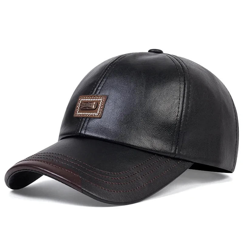 Pu Leather Letter Label Baseball Caps Spring and Autumn Outdoor Adjustable Casual Hats Sunscreen Hat