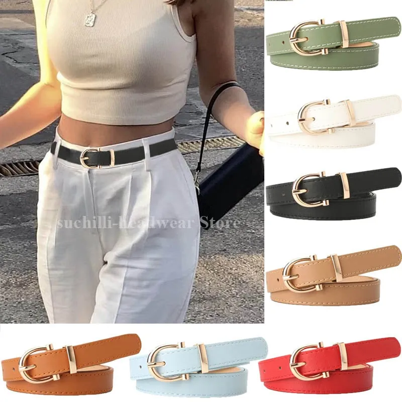 PU Leather Simple Metal Buckle Belt