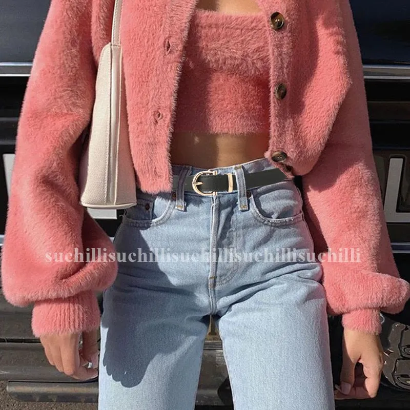 PU Leather Simple Metal Buckle Belt