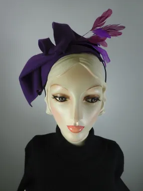 Purple Felt hat. Free form Purple Felt fascinator. Hand Sculpted Fascinator. Winter statement hat.