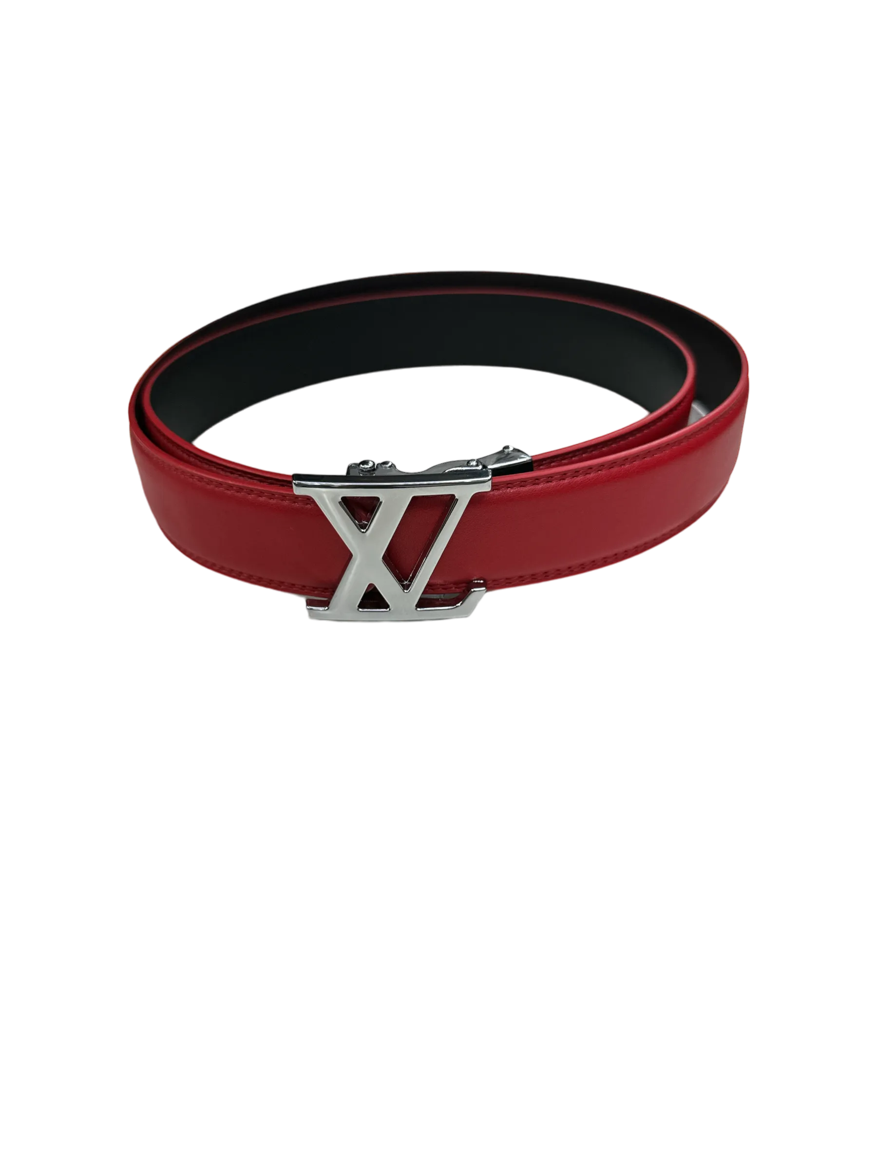 Red Men's Belt Genuine Leather Silver Buckle
