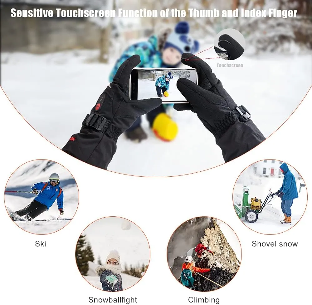 SAVIOR HEAT Rechargeable Heated Gloves - Electric Ski Gloves with 3 Heating Levels, Touchscreen, Waterproof for Men & Women
