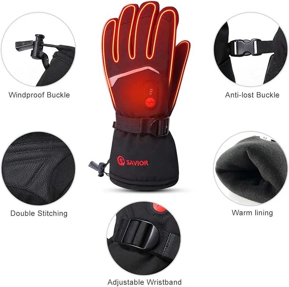 SAVIOR HEAT Rechargeable Heated Gloves - Electric Ski Gloves with 3 Heating Levels, Touchscreen, Waterproof for Men & Women