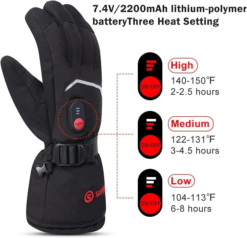 SAVIOR HEAT Rechargeable Heated Gloves - Electric Ski Gloves with 3 Heating Levels, Touchscreen, Waterproof for Men & Women