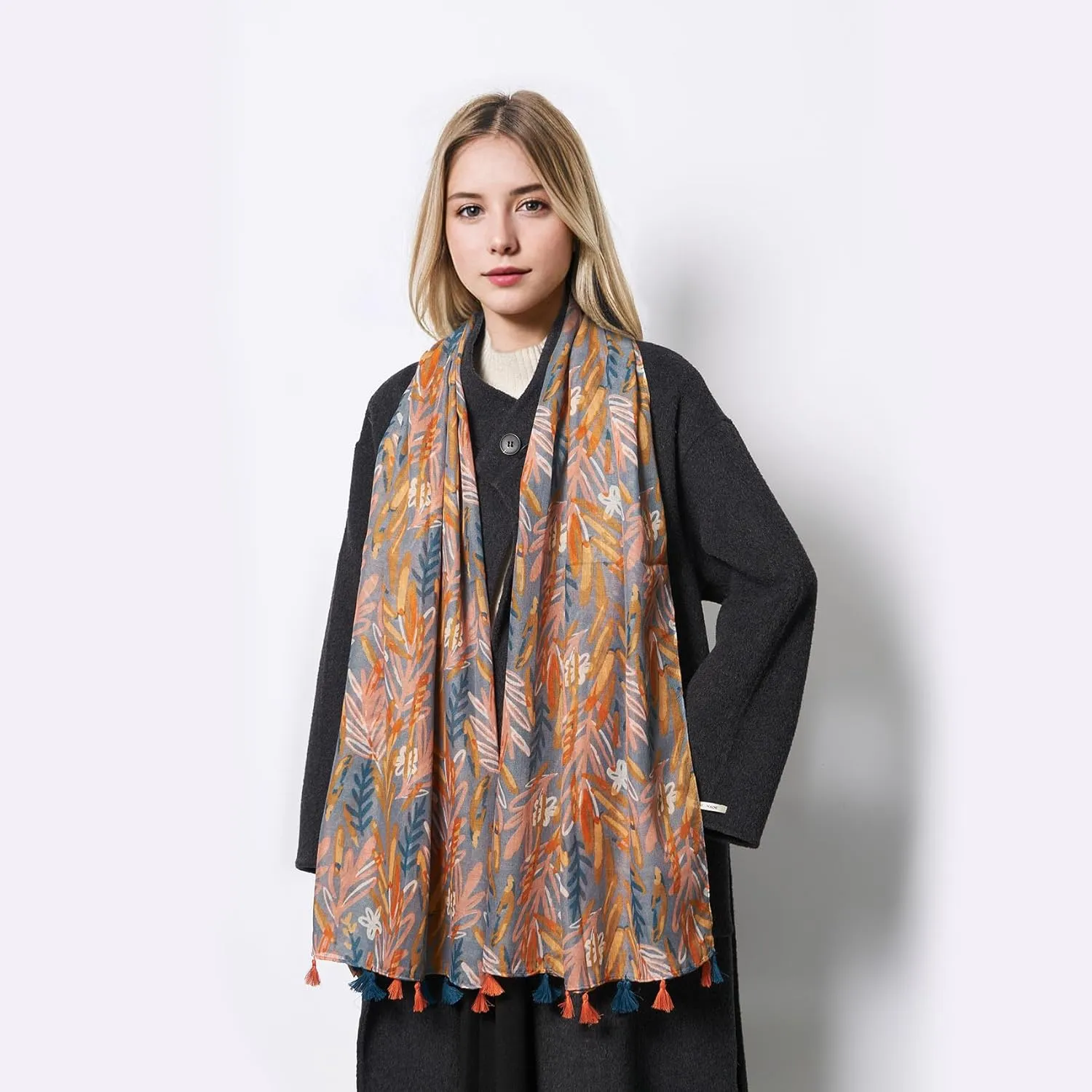 Scarf for Women Lightweight Soft Floral Leopard Printed Scarves Fall Winter Fashion Shawl Wrap with Fringe