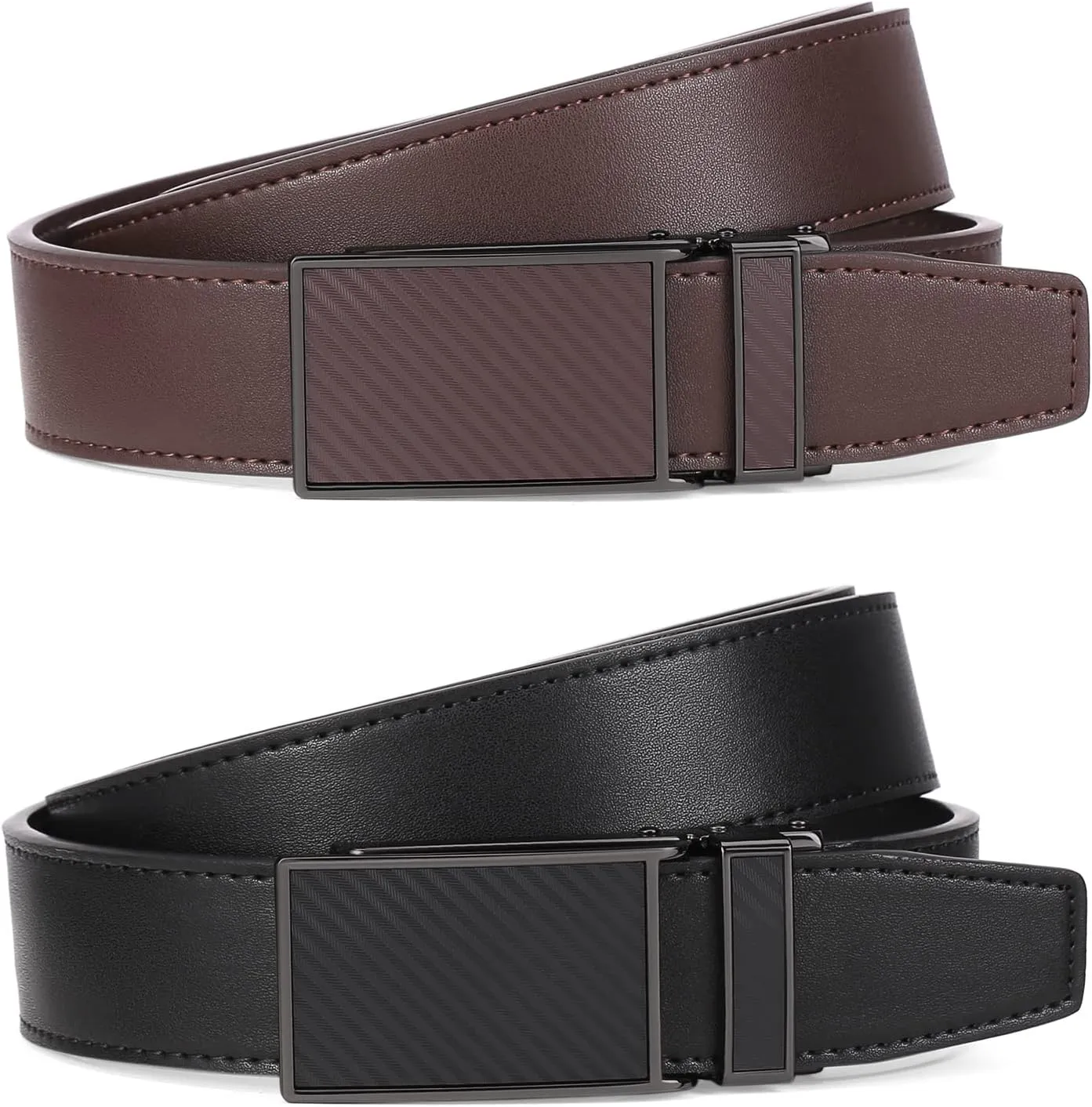 SENDEFN 2 Pack Ratchet Belt Men, Men Leather Belts in Gift Set Box for Dress Casual, Size Adjustable Trim to Fit