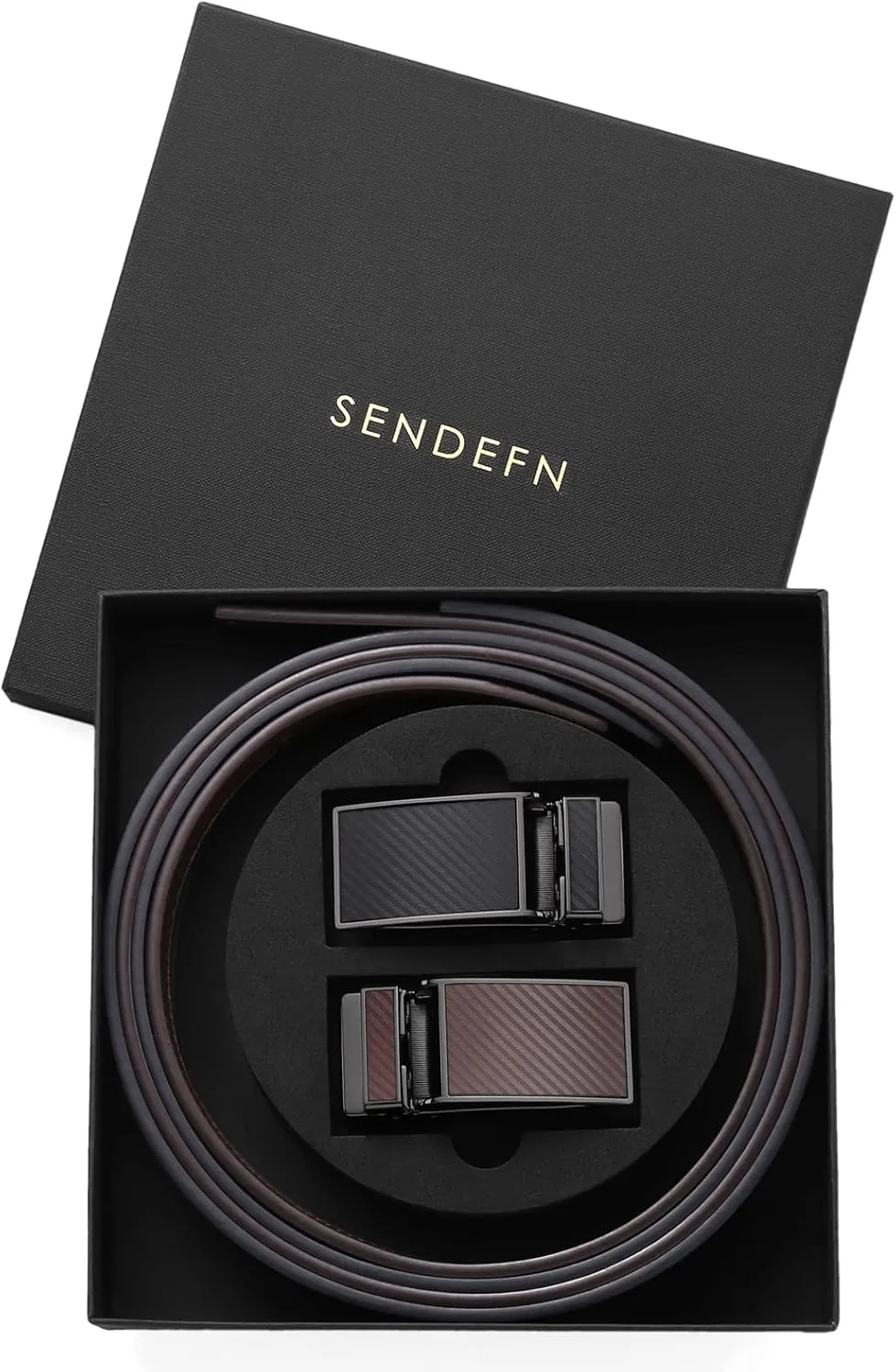SENDEFN 2 Pack Ratchet Belt Men, Men Leather Belts in Gift Set Box for Dress Casual, Size Adjustable Trim to Fit