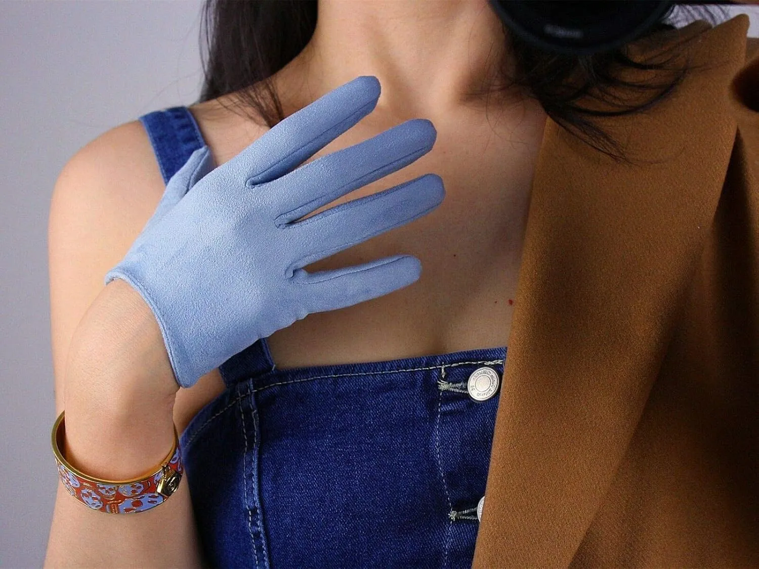 Suede Gloves Faux Leather 28" 70cm Opera Evening Extra Long Light Baby Blue