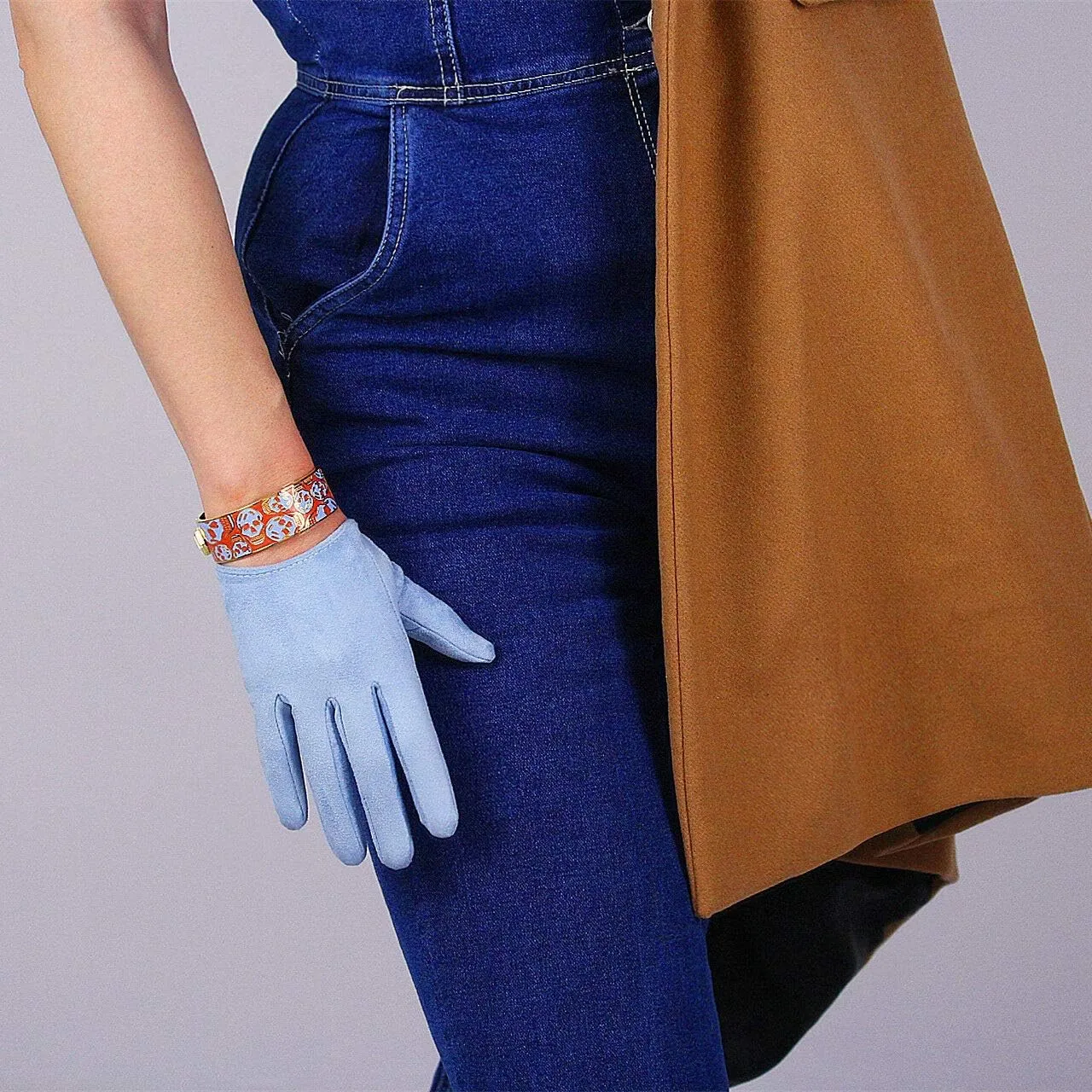 Suede Gloves Faux Leather 28" 70cm Opera Evening Extra Long Light Baby Blue