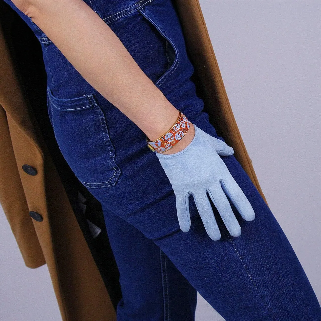 Suede Gloves Faux Leather 28" 70cm Opera Evening Extra Long Light Baby Blue