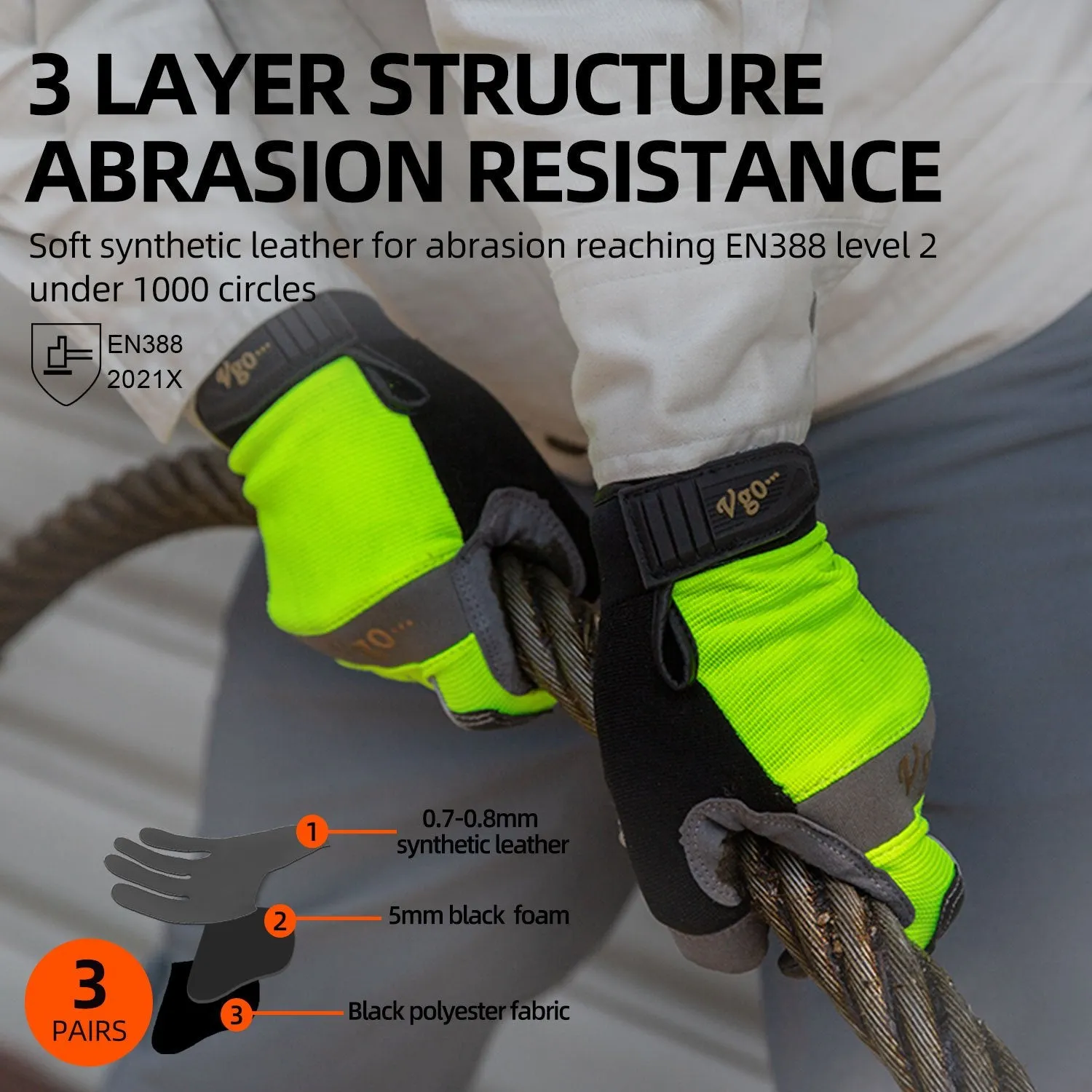 Vgo 3 Pairs Synthetic Leather Work Gloves, Light duty work gloves  (3 Colors,SL7584)