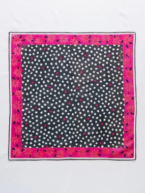 Vintage Cotton Pink Floral Border Black Scarf